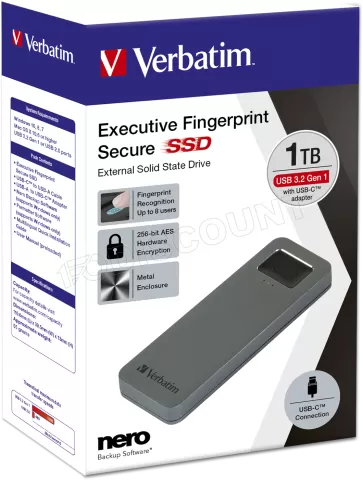 Photo de Disque SSD externe sécurisé Verbatim Executive - 1To  (Gris)