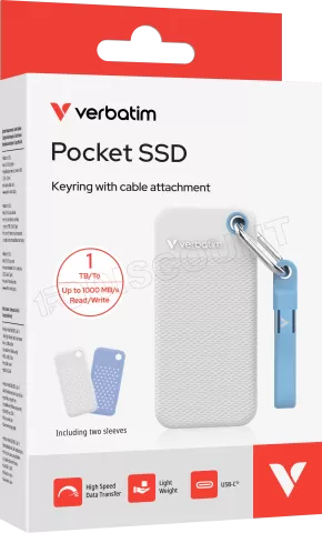 Photo de Disque SSD externe Verbatim Pocket SSD Couleur - 1To (Blanc/Bleu)