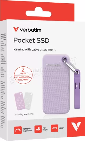 Photo de Disque SSD externe Verbatim Pocket SSD Couleur - 2To (Blanc/Violet)