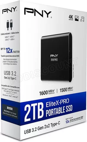 Photo de Disque SSD NVMe externe PNY EliteX-Pro - 2To  (Noir)