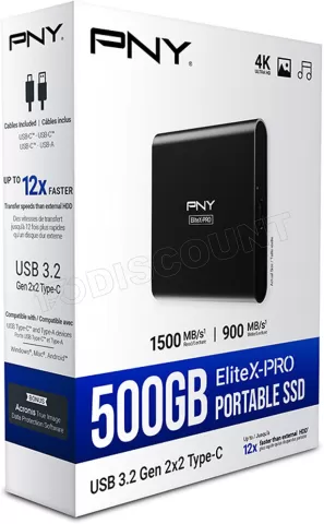 Photo de Disque SSD NVMe externe PNY EliteX-Pro - 500Go (Noir)