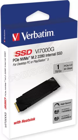 Photo de Disque SSD Verbatim Vi7000G 1To avec dissipateur - NVMe M.2 Type 2280