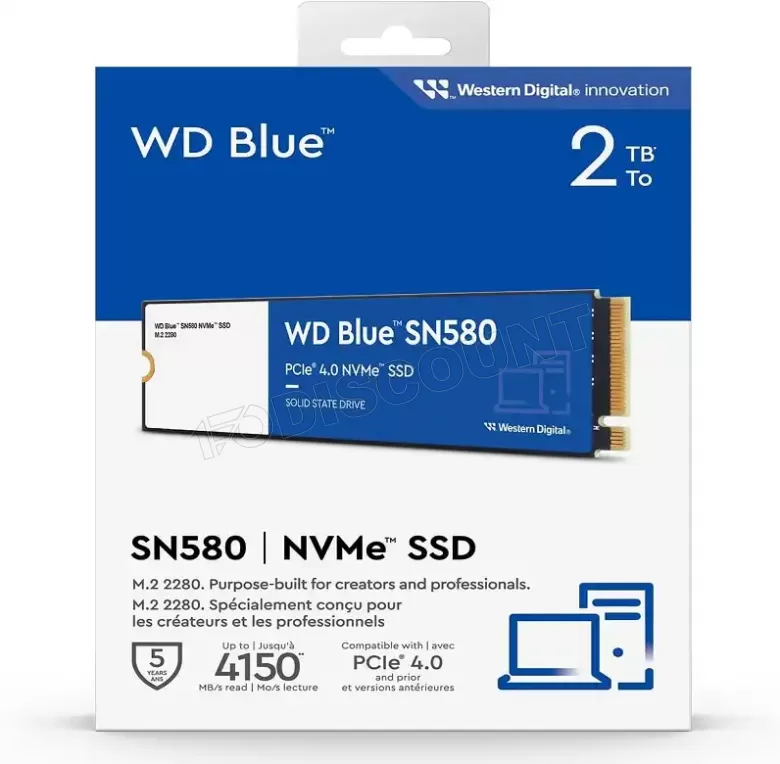Disque SSD Western Digital Blue SN580 2To NVMe M.2 Type 2280 a prix bas