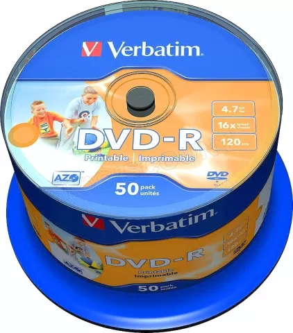 Photo de DVD-R Verbatim 4,7 Go Imprimable (Spindle de 50)