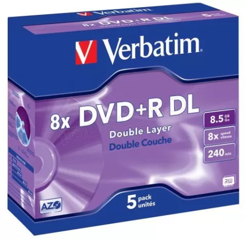 Photo de DVD+R DL Verbatim Double Couche 8,5 Go (Boite de 5)