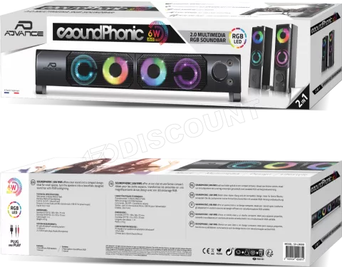 Photo de Enceintes 2 en 1 Advance SoundPhonic 2.0 RGB (Noir)