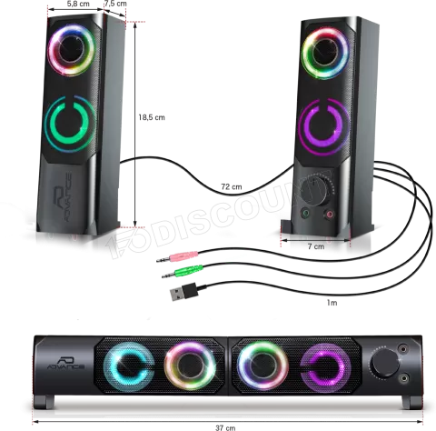 Photo de Enceintes 2 en 1 Advance SoundPhonic 2.0 RGB (Noir)