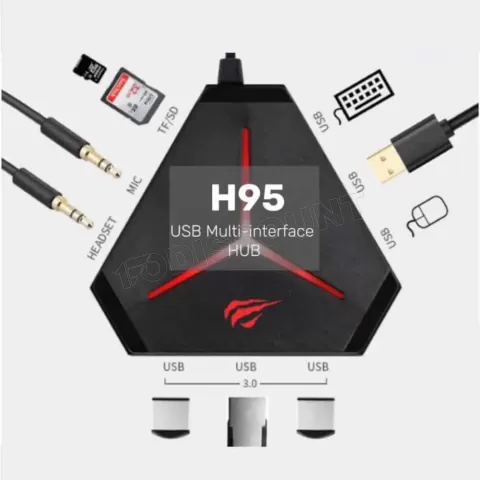 Photo de Hub USB 3.0 Havit H95 - 6 ports + SD + Jack (Noir)