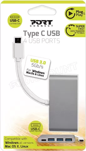 Photo de Hub USB 3.0 type-C Port Designs 3 ports + 1 port USB Type C(Noir)