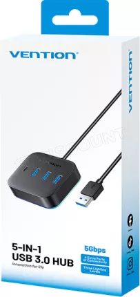 Photo de Hub USB 3.0 Vention - 4 ports 3x USB-A + 2x USB-C RGB 0.25m (Noir)