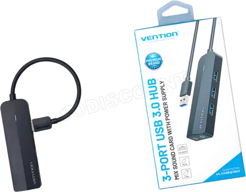 Photo de Hub USB 3.0 Vention - 6 ports 3x USB-A + 2x Jack 3.5mm 0.15m (Noir)