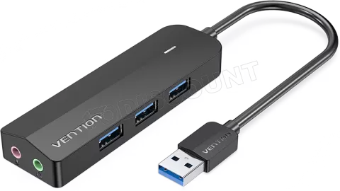Photo de Hub USB 3.0 Vention - 6 ports 3x USB-A + 2x Jack 3.5mm 0.15m (Noir)