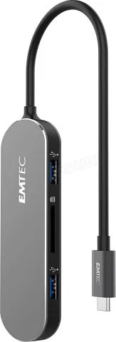 Photo de Hub USB 3.1 6en1 Emtec T650C 3 ports 3.1 + 1 port USB-C + Lecteur de carte SD (Noir)