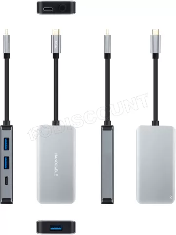 Photo de Hub USB-C 3.2 Nanocable - 3x USB-A et 2x USB-C (Gris)
