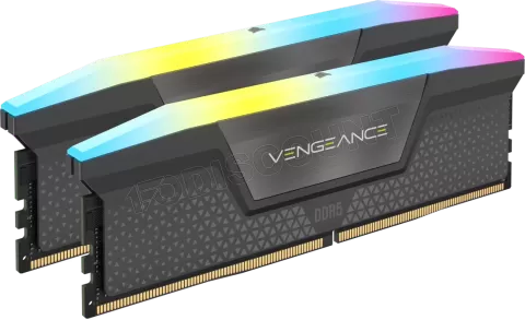 Photo de Kit Barettes mémoire 32Go (2x16Go) DIMM DDR5 Corsair Vengeance RGB 6000MHz (Noir)