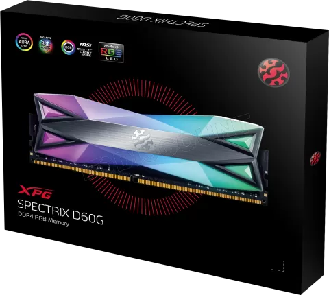 Photo de Kit Barrettes mémoire 16Go (2x8Go) DIMM DDR4 Adata XPG SpectriX D60G RGB  3600Mhz (Noir)