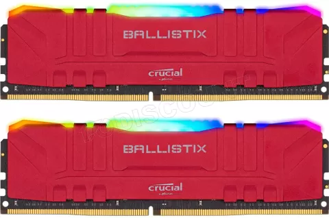 Photo de Kit Barrettes mémoire 16Go (2x8Go) DIMM DDR4 Ballistix RGB  3200Mhz (Rouge)