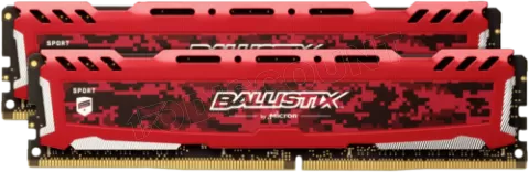 Photo de Kit Barrettes mémoire 16Go (2x8Go) DIMM DDR4 Ballistix Sport LT  3200Mhz (Rouge)