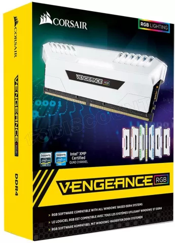 Photo de Kit Barrettes mémoire 16Go (2x8Go) DIMM DDR4 Corsair Vengeance Pro RGB  3000Mhz (Blanc)