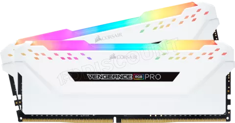 Photo de Kit Barrettes mémoire 16Go (2x8Go) DIMM DDR4 Corsair Vengeance Pro RGB  3600Mhz (Blanc) optimisé Intel