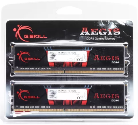 Photo de Kit Barrettes mémoire 16Go (2x8Go) DIMM DDR4 G.Skill Aegis  2400Mhz (Noir et Rouge)