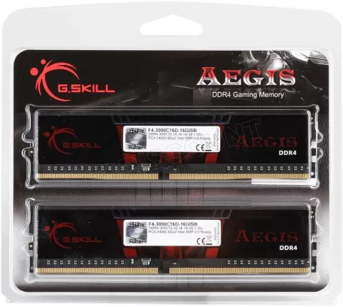 Photo de Kit Barrettes mémoire 16Go (2x8Go) DIMM DDR4 G.Skill Aegis PC4-24000 (3000 Mhz) (Noir et Rouge)