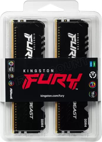 Photo de Kit Barrettes mémoire 16Go (2x8Go) DIMM DDR4 Kingston Fury Beast RGB  3200Mhz (Noir)