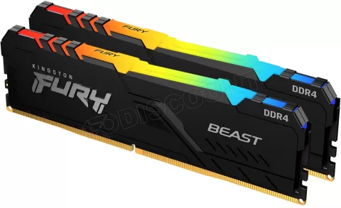 Photo de Kit Barrettes mémoire 16Go (2x8Go) DIMM DDR4 Kingston Fury Beast RGB  3600Mhz (Noir)