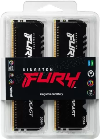 Photo de Kit Barrettes mémoire 16Go (2x8Go) DIMM DDR4 Kingston Fury Beast RGB  3600Mhz (Noir)