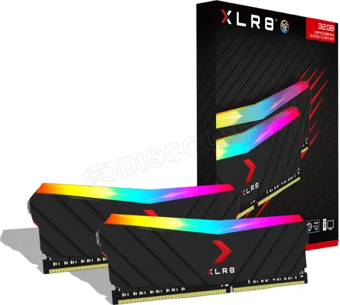 Photo de Kit Barrettes mémoire 16Go (2x8Go) DIMM DDR4 PNY XLR8 Gaming Epic-X RGB  3200Mhz (Noir)