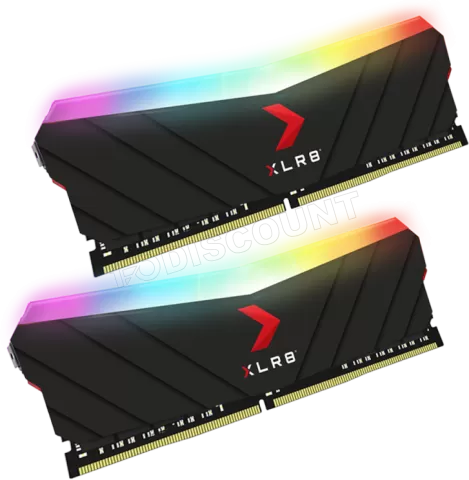 Photo de Kit Barrettes mémoire 16Go (2x8Go) DIMM DDR4 PNY XLR8 Gaming Epic-X  RGB  3600Mhz (Noir)