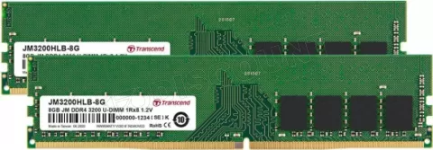 Photo de Kit Barrettes mémoire 16Go (2x8go) DIMM DDR4 Transcend JetRam 3200Mhz (Vert)