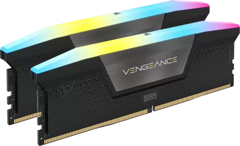 Photo de Kit Barrettes mémoire 16Go (2x8Go) DIMM DDR5 Corsair Vengeance RGB 5200MHz CL40 (Noir)