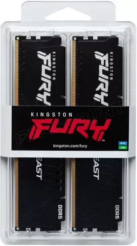 Photo de Kit Barrettes mémoire 16Go (2x8Go) DIMM DDR5 Kingston Fury Beast 5200MHz (Noir)