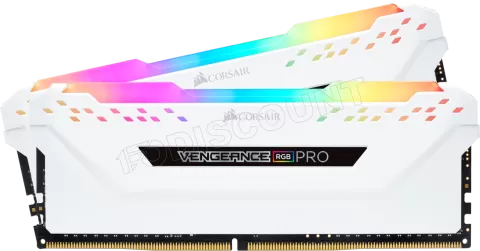 Photo de Kit Barrettes mémoire 32Go (2x16Go) DIMM DDR4 Corsair Vengeance Pro RGB  2666Mhz (Blanc)