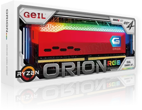 Photo de Kit Barrettes mémoire 32Go (2x16Go) DIMM DDR4 GeIL Orion RGB 3200Mhz AMD (Rouge)