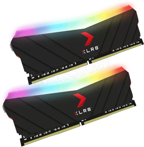 Photo de Kit Barrettes mémoire 32Go (2x16Go) DIMM DDR4 PNY XLR8 Gaming Epic-X RGB  3200Mhz (Noir)