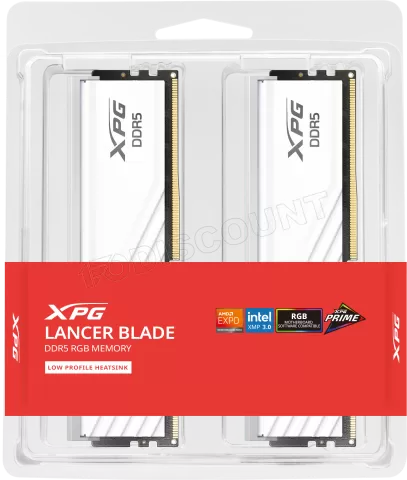 Photo de Kit Barrettes mémoire 32Go (2x16Go) DIMM DDR5 Adata XPG Lancer Blade RGB 6400MHz (Blanc)