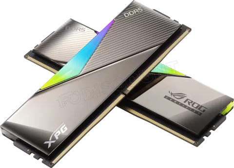 Photo de Kit Barrettes mémoire 32Go (2x16Go) DIMM DDR5 Adata XPG Lancer Rog Certified RGB 6600MHz (Argent)
