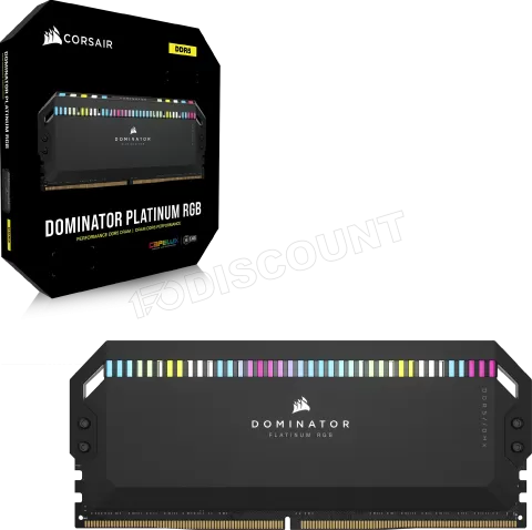 Photo de Kit Barrettes mémoire 32Go (2x16Go) DIMM DDR5 Corsair Dominator Platinum RGB 5200MHz CL40 (Noir)
