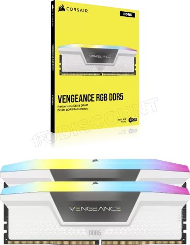 Photo de Kit Barrettes mémoire 32Go (2x16Go) DIMM DDR5 Corsair Vengeance RGB 6000MHz (Blanc)
