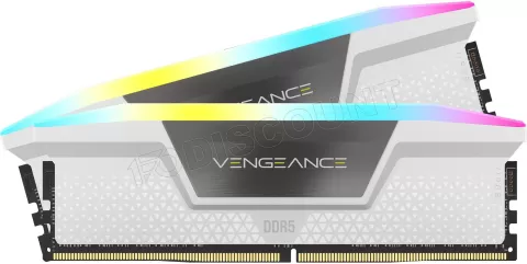 Photo de Kit Barrettes mémoire 32Go (2x16Go) DIMM DDR5 Corsair Vengeance RGB 6000MHz CL30 (Blanc)