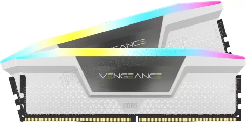 Photo de Kit Barrettes mémoire 32Go (2x16Go) DIMM DDR5 Corsair Vengeance RGB 6000MHz CL40 (Blanc)