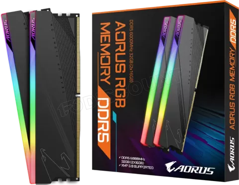 Photo de Kit Barrettes mémoire 32Go (2x16Go) DIMM DDR5 Gigabyte Aorus RGB  6000MHz (Noir)