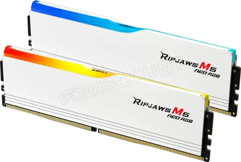 Photo de Kit Barrettes mémoire 32Go (2x16Go) DIMM DDR5 G.Skill Ripjaws M5 Neo RGB 6000MHz (Blanc)