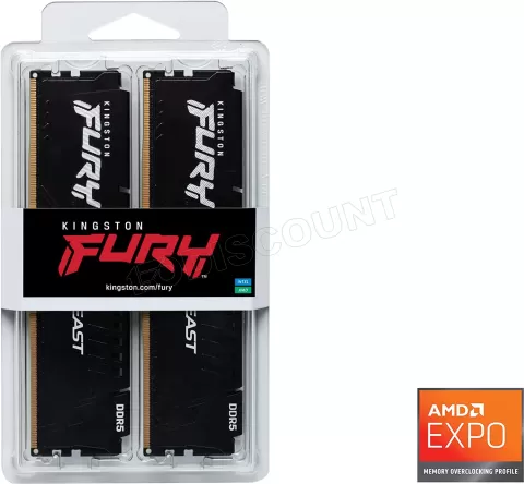 Photo de Kit Barrettes mémoire 32Go (2x16Go) DIMM DDR5 Kingston Fury Beast  5200MHz (Noir)