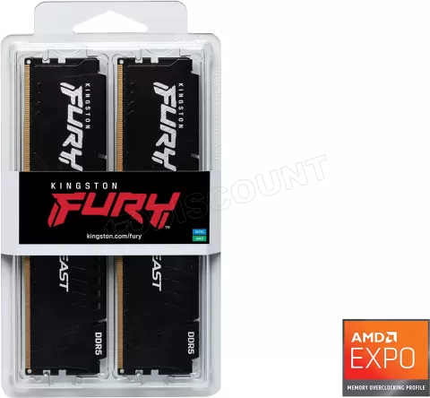 Photo de Kit Barrettes mémoire 32Go (2x16Go) DIMM DDR5 Kingston Fury Beast  5600MHz CL36 (Noir)