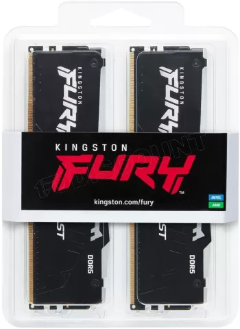 Photo de Kit Barrettes mémoire 32Go (2x16Go) DIMM DDR5 Kingston Fury Beast RGB  5600MHz CL40 (Noir)