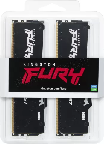 Photo de Kit Barrettes mémoire 32Go (2x16Go) DIMM DDR5 Kingston Fury Beast RGB 5600MHz (Noir)