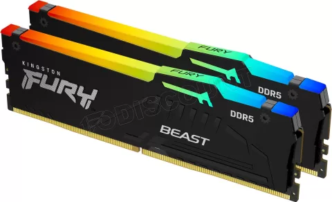 Photo de Kit Barrettes mémoire 32Go (2x16Go) DIMM DDR5 Kingston Fury Beast RGB 6000MHz (Noir)